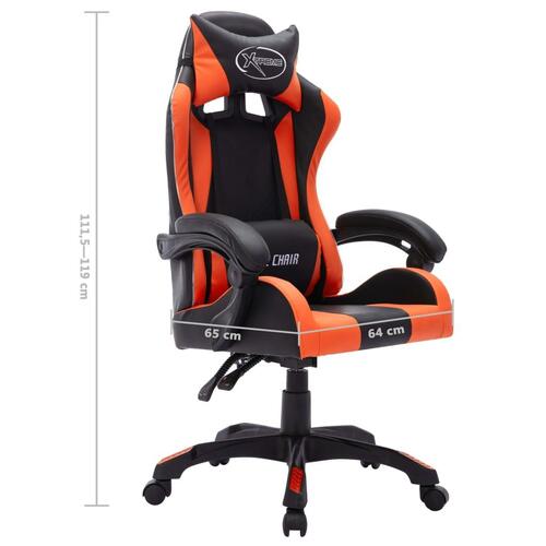 Gamingstol m. LED-lys RGB-farver kunstlæder orange og sort