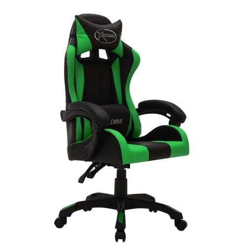 Gamingstol m. LED-lys RGB-farver kunstlæder grøn og sort