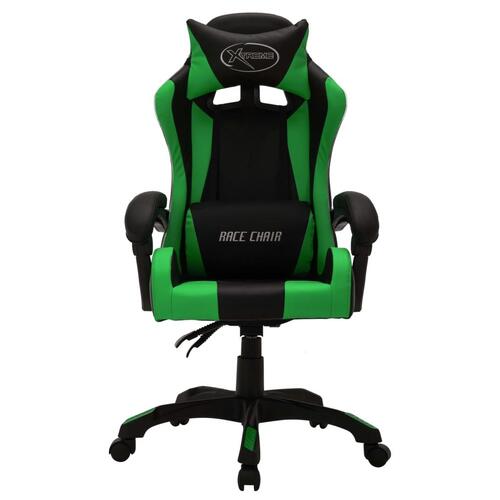 Gamingstol m. LED-lys RGB-farver kunstlæder grøn og sort