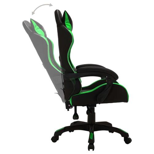 Gamingstol m. LED-lys RGB-farver kunstlæder grøn og sort