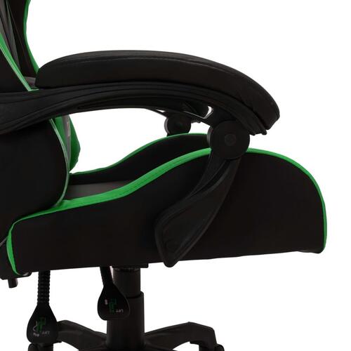 Gamingstol m. LED-lys RGB-farver kunstlæder grøn og sort