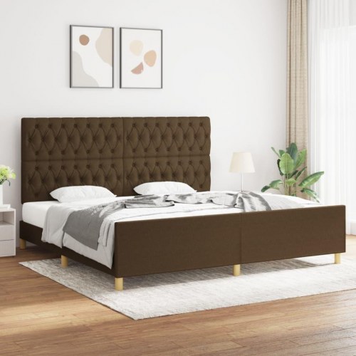 Sengeramme med sengegavl 200x200 cm - stof, mørkebrun