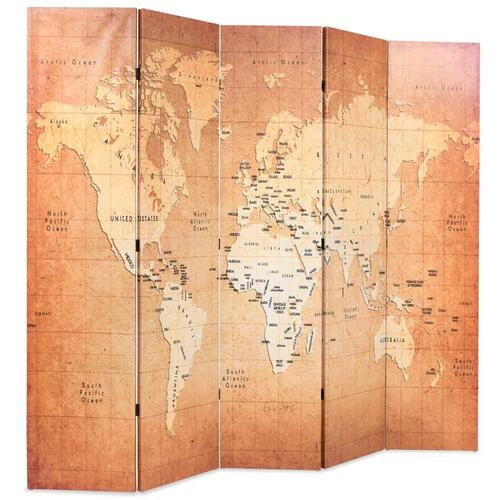 Foldbar rumdeler 200 x 170 cm verdenskort gul