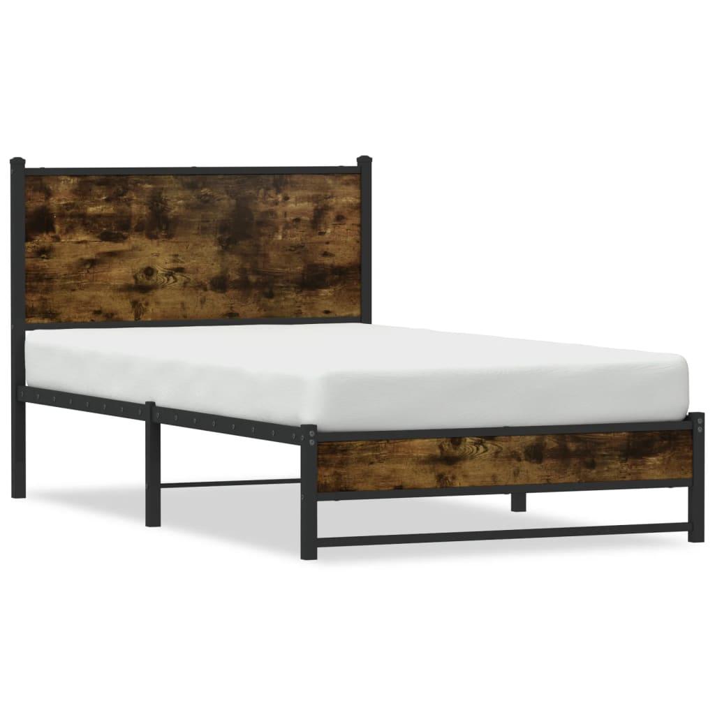 Sengeramme i metal med sengegavl 107x203 cm - røget egetræsfarve