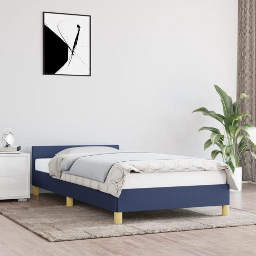 Sengeramme med hovedgærde - blå stof 100 x 200 cm