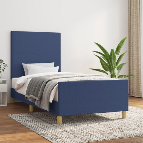 Sengeramme med sengegavl 100×200 cm - stof, blå