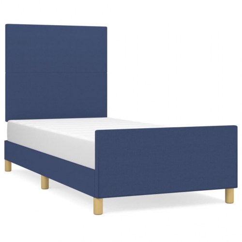 Sengeramme med sengegavl 100×200 cm - stof, blå