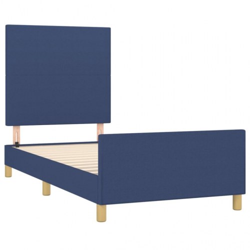 Sengeramme med sengegavl 100×200 cm - stof, blå