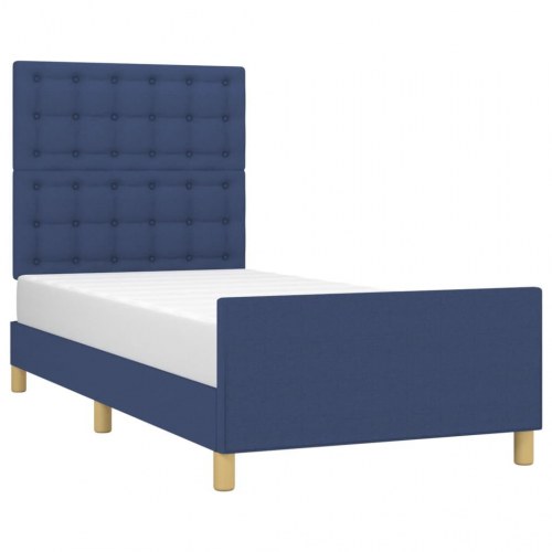 Sengeramme med sengegavl 100x200 cm - stof, blå