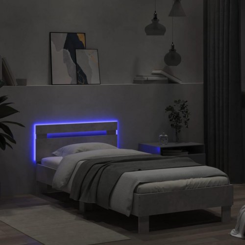 Sengeramme med sengegavl og LED-lys 90×200 cm - betongrå