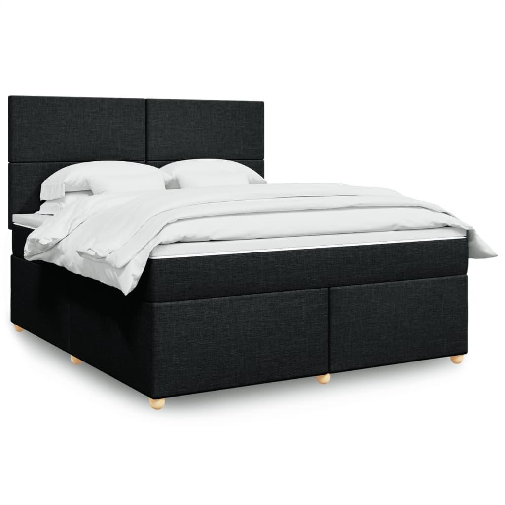 Kontinentalseng 180x200 cm med madras, topmadras og LED-lys - sort stof billede