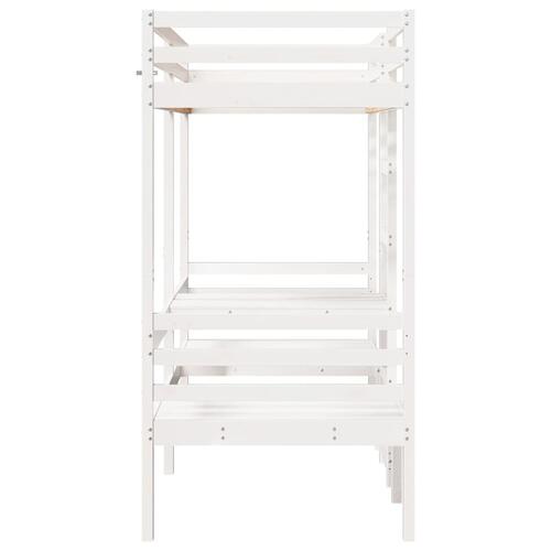 Højseng med skrivebord og stole 90x200 cm massivt fyrretræ hvid