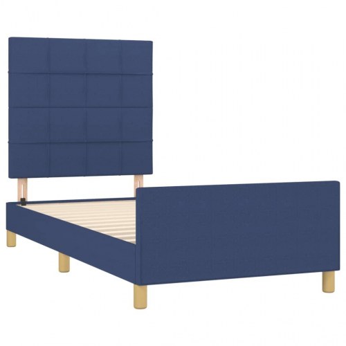 Sengeramme med sengegavl 100x200 cm - stof, blå