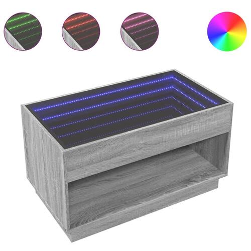 Sofabord med Infinity LED-lys 90x50x50 cm grå sonoma-eg