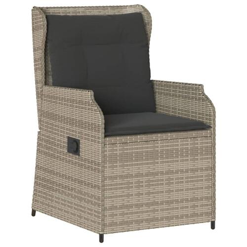 Havestole 2 stk. med lænefunktion og hynder polyrattan lysegrå