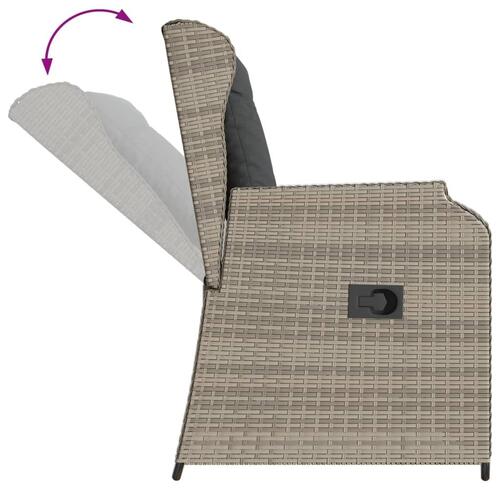 Havestole 2 stk. med lænefunktion og hynder polyrattan lysegrå