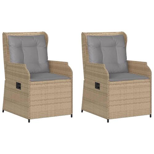 Havestole 2 stk. med lænefunktion og hynder polyrattan beige