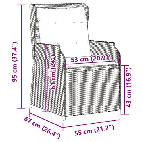 Havestole 2 stk. med lænefunktion og hynder polyrattan beige