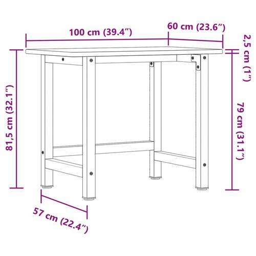 Arbejdsbænk 100x60x81,5 cm massivt egetræ rektangulær