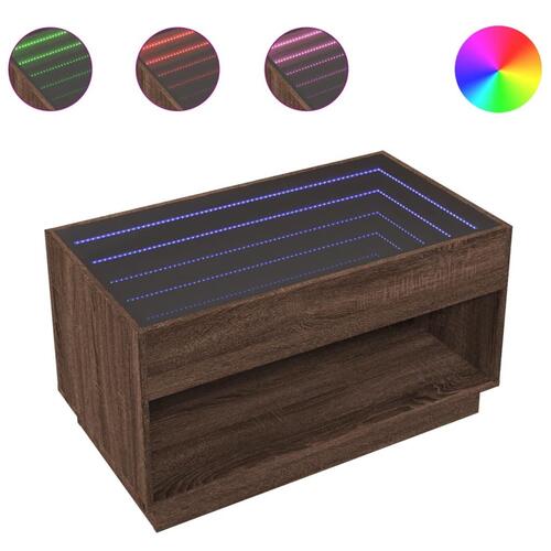 Sofabord med Infinity LED-lys 90x50x50 cm brun egetræsfarve