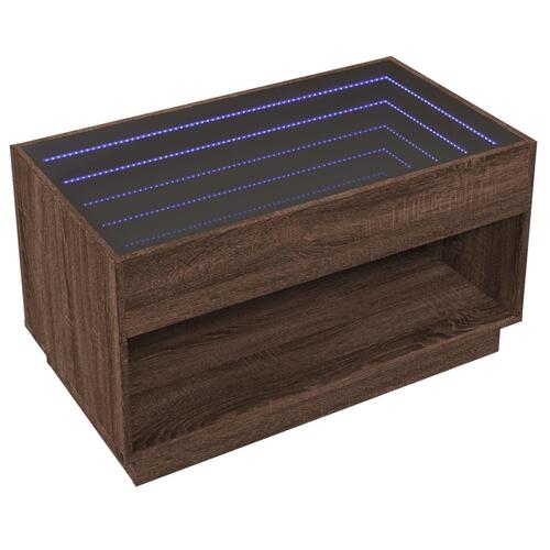 Sofabord med Infinity LED-lys 90x50x50 cm brun egetræsfarve