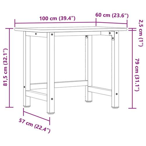 Arbejdsbænk 100x60x81,5 cm massivt egetræ rektangulær lysebrun