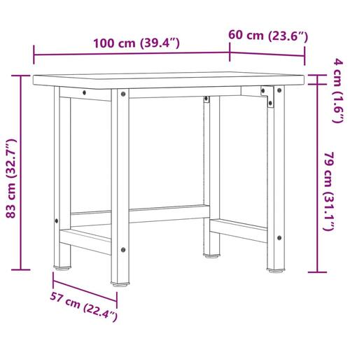 Arbejdsbænk 100x60x83 cm massivt egetræ rektangulær