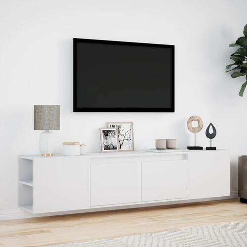 Væghængt tv-bord med LED-lys 180x31x39,5 cm hvid