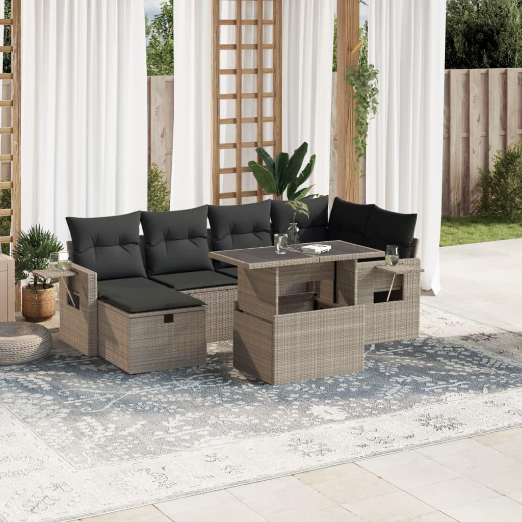 Sofasæt til haven 7 dele med hynder polyrattan lysegrå