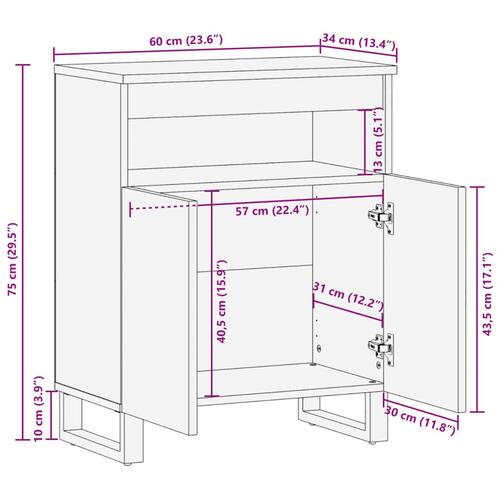 Skænk 60x34x75 cm massivt ru mangotræ
