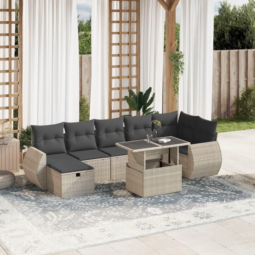 Sofasæt til haven 8 dele med hynder polyrattan lysegrå