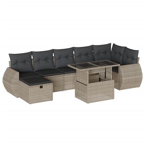Sofasæt til haven 8 dele med hynder polyrattan lysegrå