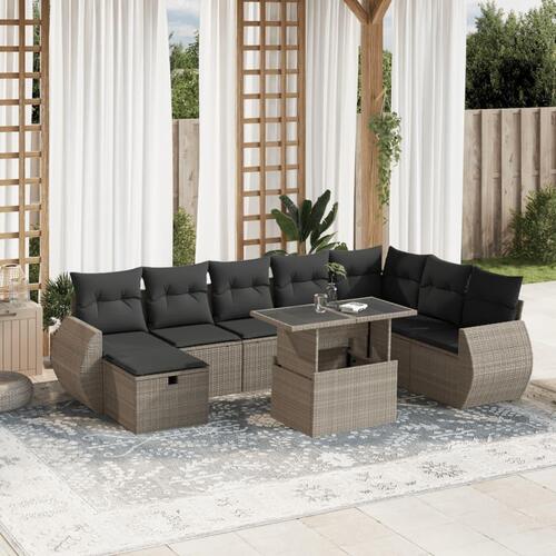 Sofasæt til haven 9 dele med hynder polyrattan lysegrå