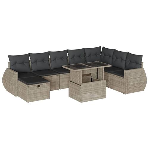 Sofasæt til haven 9 dele med hynder polyrattan lysegrå