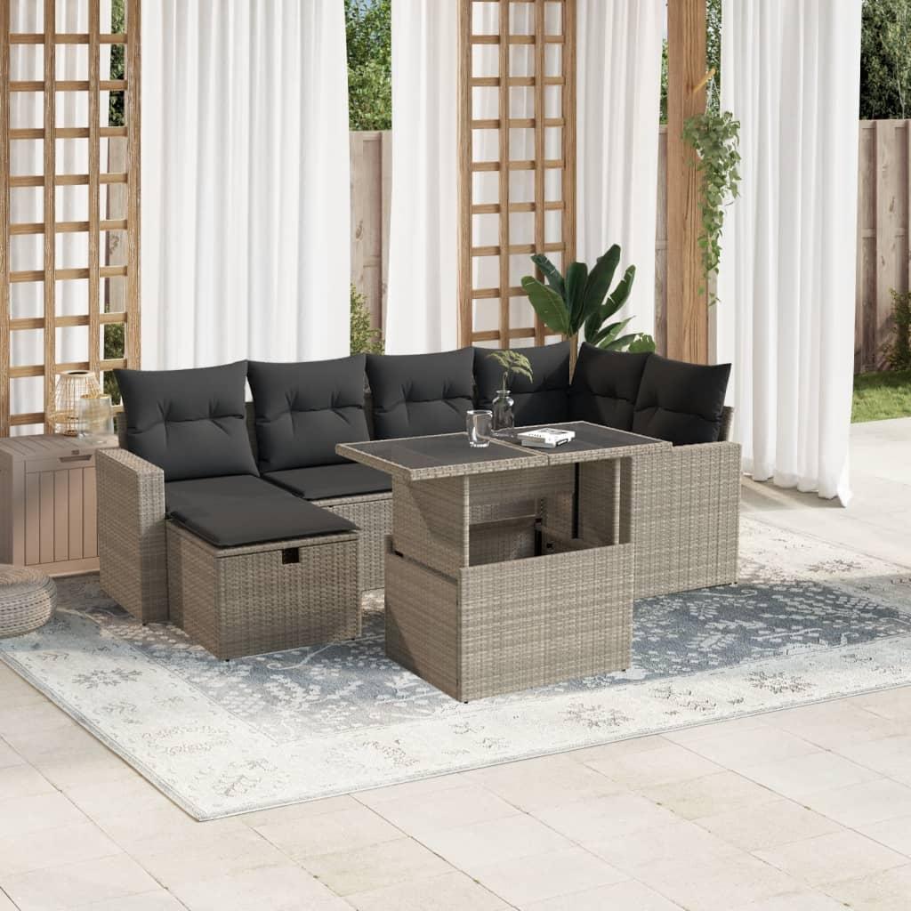 Sofasæt til haven 7 dele med hynder polyrattan lysegrå