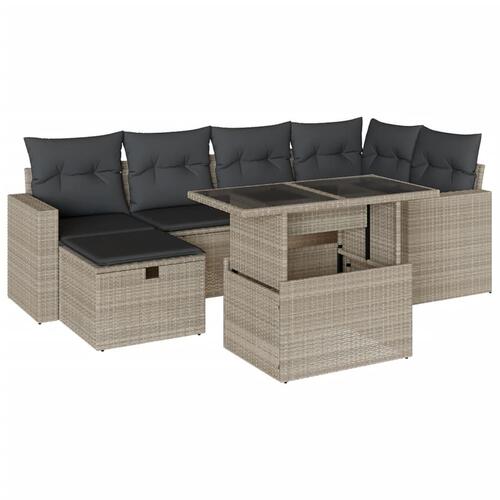 Sofasæt til haven 7 dele med hynder polyrattan lysegrå