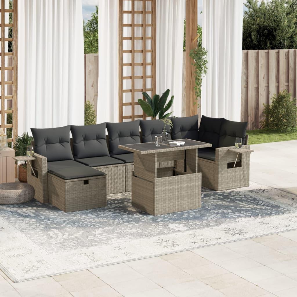 Sofasæt til haven 8 dele med hynder polyrattan lysegrå