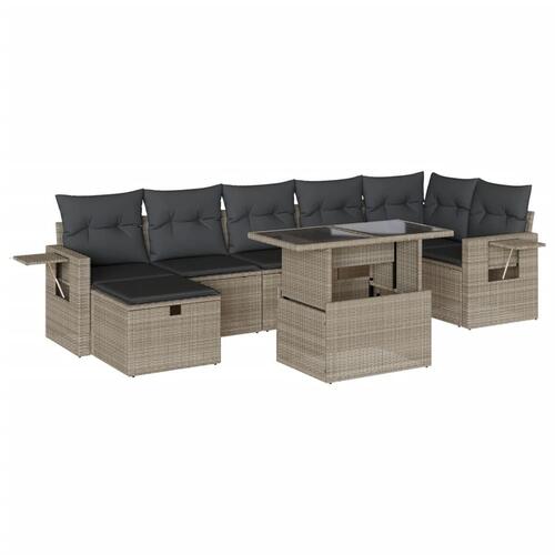 Sofasæt til haven 8 dele med hynder polyrattan lysegrå
