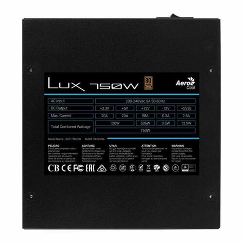 Strømforsyning Aerocool LUX750 750W Sort 750 W ATX 80 Plus Bronze