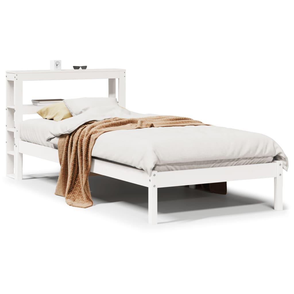 Sengeramme med hovedgærde 75x190 cm - massivt fyrretræ, hvid billede