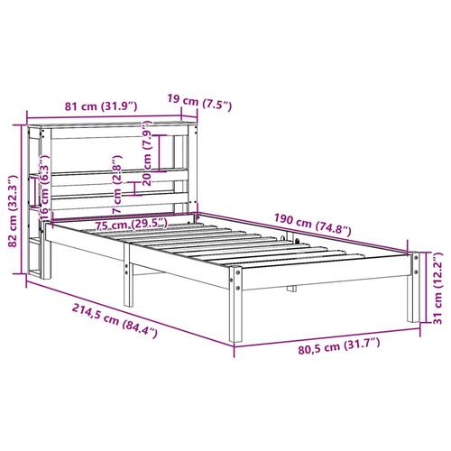 Sengeramme med sengegavl 75x190 cm massivt fyrretræ gyldenbrun