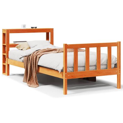 Sengeramme med sengegavl 90x190 cm massivt fyrretræ gyldenbrun