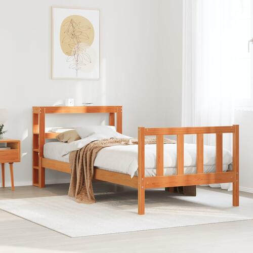 Sengeramme med sengegavl 90x190 cm massivt fyrretræ gyldenbrun