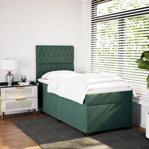 Kontinentalseng med madras 90x200 cm fløjl mørkegrøn