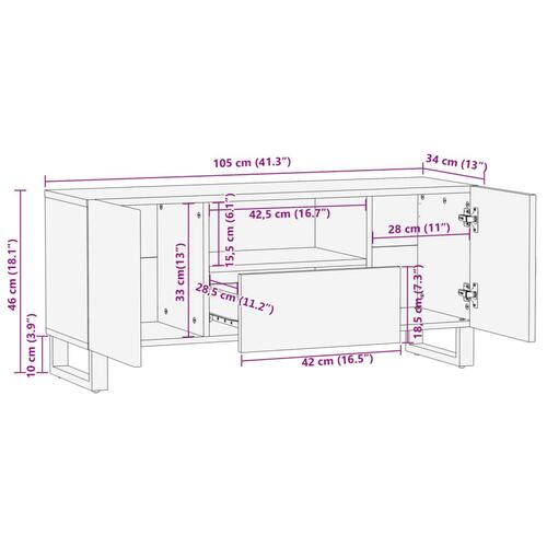 Tv-bord 100x34x46 cm massivt mangotræ