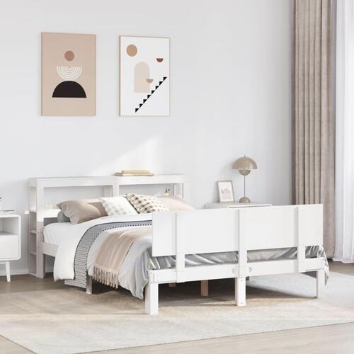 Sengeramme med sengegavl135x190 cm massivt fyrretræ hvid