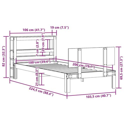 Sengeramme med sengegavl 100x200 cm massivt fyrretræ