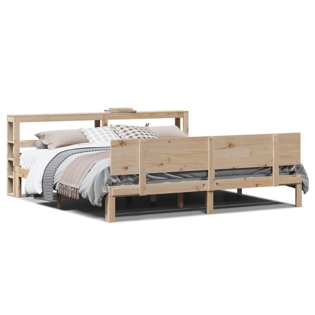 Sengeramme med sengegavl 200x200 cm massivt fyrretræ