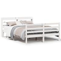 Sengeramme med sengegavl 120x190 cm massivt fyrretræ hvid
