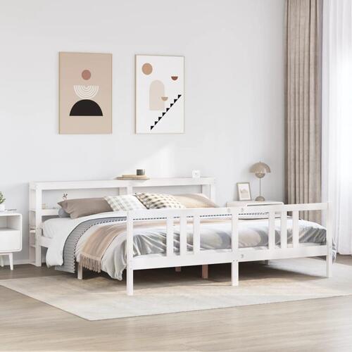 Sengeramme med hovedgærde uden madras Hvid 200x200 cm